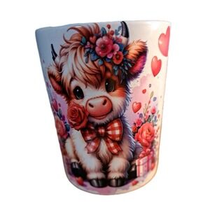 Highland Cow Coffee Mug Valentine's Day Love Ceramic White Hearts New